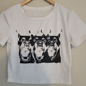 White Crop Top with Black Graphic Design